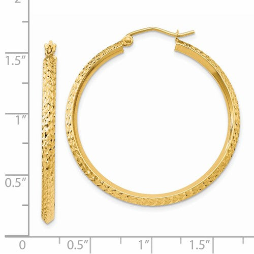 14K Yellow Gold Diamond Cut Knife Edge Round Hoop Earrings 36mm x 2.5mm