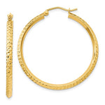 Carregar imagem no visualizador da galeria, 14K Yellow Gold Diamond Cut Knife Edge Round Hoop Earrings 36mm x 2.5mm
