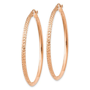 14K Rose Gold Diamond Cut Knife Edge Round Hoop Earrings 44mm x 2.5mm