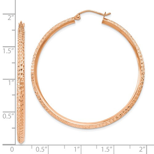 14K Rose Gold Diamond Cut Knife Edge Round Hoop Earrings 44mm x 2.5mm