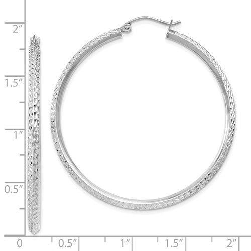 14K White Gold Diamond Cut Knife Edge Round Hoop Earrings 44mm x 2.5mm