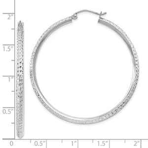 14K White Gold Diamond Cut Knife Edge Round Hoop Earrings 44mm x 2.5mm