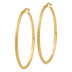 14K Yellow Gold Diamond Cut Knife Edge Round Hoop Earrings 57mm x 2.5mm