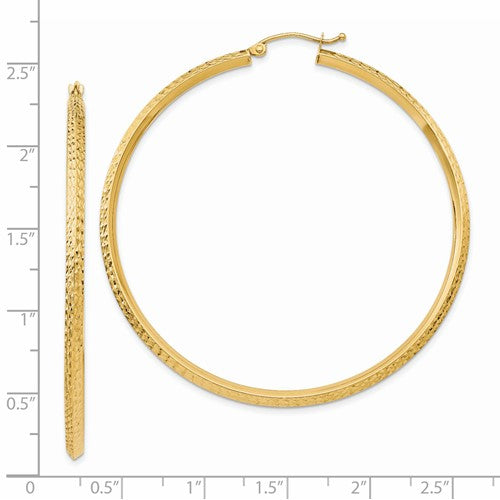 14K Yellow Gold Diamond Cut Knife Edge Round Hoop Earrings 57mm x 2.5mm