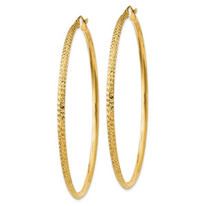 14K Yellow Gold Diamond Cut Knife Edge Round Hoop Earrings 68mm x 2.5mm