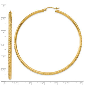 14K Yellow Gold Diamond Cut Knife Edge Round Hoop Earrings 68mm x 2.5mm