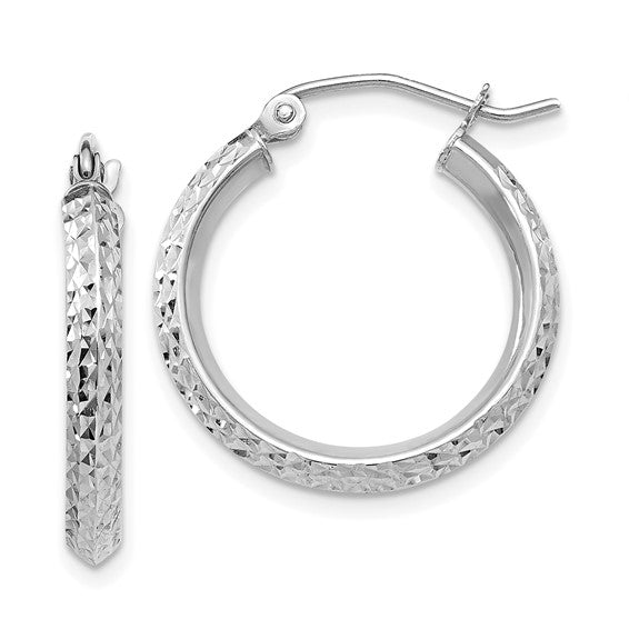 14K White Gold Diamond Cut Knife Edge Round Hoop Earrings 20mm x 2.5mm