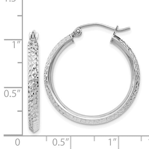 14K White Gold Diamond Cut Knife Edge Round Hoop Earrings 25mm x 2.5mm