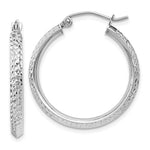 Cargar imagen en el visor de la galería, 14K White Gold Diamond Cut Knife Edge Round Hoop Earrings 25mm x 2.5mm
