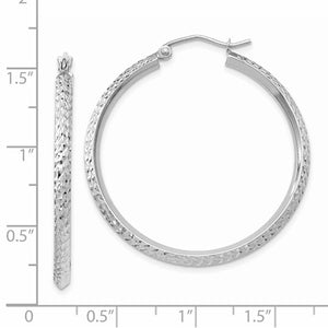 14K White Gold Diamond Cut Knife Edge Round Hoop Earrings 35mm x 2.5mm