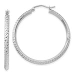 이미지를 갤러리 뷰어에 로드 , 14K White Gold Diamond Cut Knife Edge Round Hoop Earrings 35mm x 2.5mm
