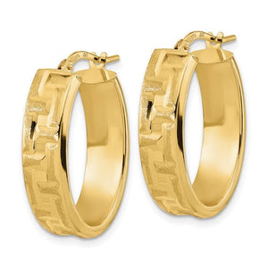 14k Yellow Gold Textured Oval Hoop Earrings