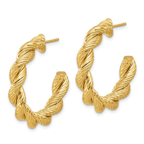 14K Yellow Gold Twisted Rope Post Hoop Earrings