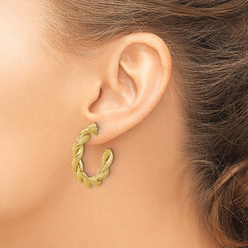 14K Yellow Gold Twisted Rope Post Hoop Earrings