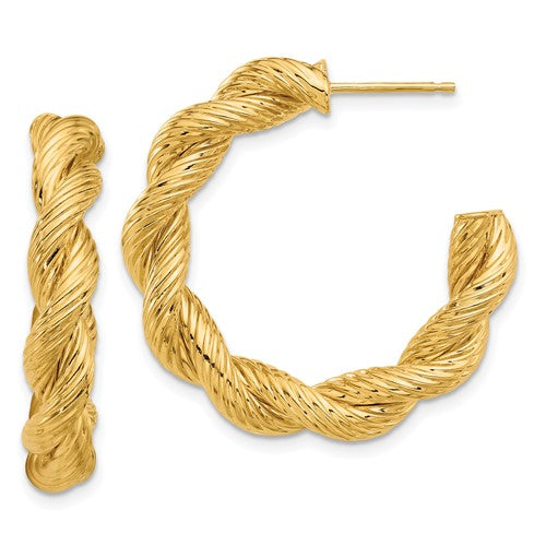 14K Yellow Gold Twisted Rope Post Hoop Earrings