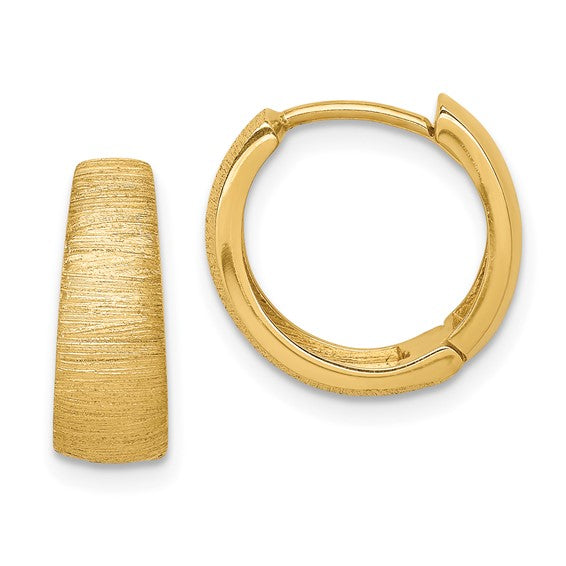 14k Yellow Gold Textured Hinged Hoop Huggie Earrings
