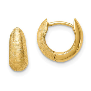 14k Yellow Gold Small Textured Hinged Hoop Huggie Earrings