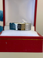 Lade das Bild in den Galerie-Viewer, Tungsten Ring Band 8mm Greek Key Design Beveled Faceted Edge
