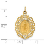 Carica l&#39;immagine nel visualizzatore di Gallery, 14k Yellow Gold Blessed Virgin Mary Miraculous Medal Oval Intricate Border Pendant Charm
