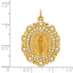 Afbeelding in Gallery-weergave laden, 14k Yellow Gold Blessed Virgin Mary Miraculous Medal Oval Intricate Border Pendant Charm
