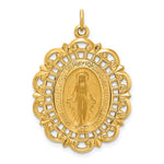 画像をギャラリービューアに読み込む, 14k Yellow Gold Blessed Virgin Mary Miraculous Medal Oval Intricate Border Pendant Charm
