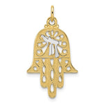 이미지를 갤러리 뷰어에 로드 , 14K Yellow White Gold Two Tone Hamsa Chamseh Hand of God Chai Symbol Pendant Charm
