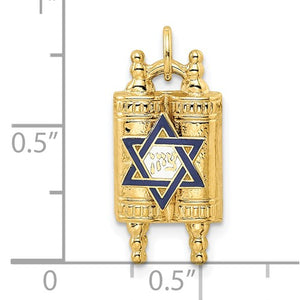 14K Yellow Gold with Enamel Star of David Torah Pendant Charm