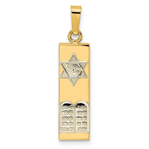 14k Gold Two Tone Mezuzah Star of David Torah Pendant Charm