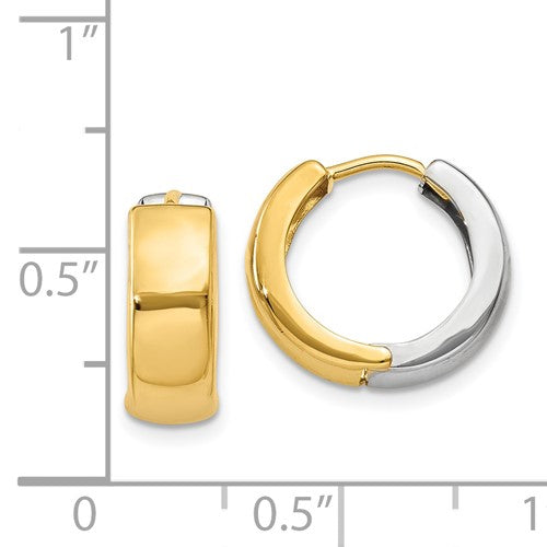 14k Yellow White Gold Two Tone Classic Hinged Hoop Huggie Earrings