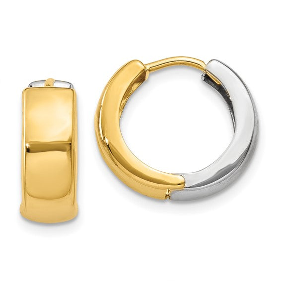 14k Yellow White Gold Two Tone Classic Hinged Hoop Huggie Earrings