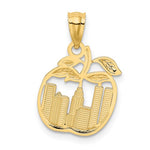 Carregar imagem no visualizador da galeria, 14K Yellow Gold and Rhodium New York City Skyline NY Empire State Apple Pendant Charm
