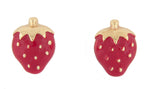 Lataa kuva Galleria-katseluun, 14k Yellow Gold Enamel Strawberry Stud Earrings Post Push Back
