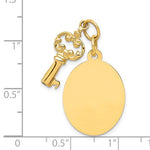 이미지를 갤러리 뷰어에 로드 , 14k Yellow Gold Key Oval Disc Pendant Charm Personalized Engraved
