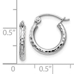 Indlæs billede til gallerivisning 14K White Gold Diamond Cut Round Hoop Textured Earrings 12mm x 2mm
