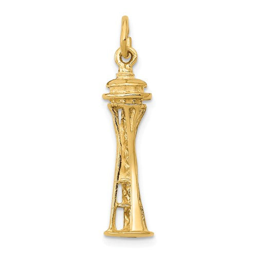 14k Yellow Gold Seattle Washington Space Needle 3D Pendant Charm