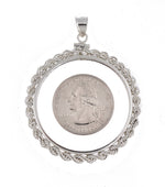 Afbeelding in Gallery-weergave laden, Sterling Silver Rope Design Coin Holder Bezel Pendant Charm Screw Top Holds 38.2mm x 2.8mm Coins
