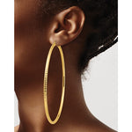 Загрузить изображение в средство просмотра галереи, 14K Yellow Gold Extra Large Diamond Cut Classic Round Hoop Earrings 87mm x 3mm
