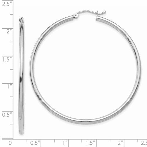 14K White Gold 51mm x 2mm Classic Round Hoop Earrings