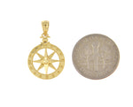 將圖片載入圖庫檢視器 14k Yellow Gold Diamond Cut Nautical Compass Medallion Pendant Charm
