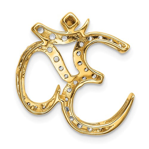 14k Yellow Gold 3/8 CTW Genuine Diamond Om Symbol Chain Slide Pendant Charm