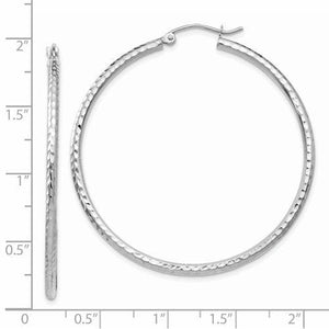 14K White Gold Diamond Cut Round Hoop Textured Earrings 45mm x 2mm