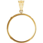 Kép betöltése a galériamegjelenítőbe: 14K Yellow Gold Holds 22.5mm x 1.4mm Coins or Mexican 10 Peso or Mexican 1/4 oz ounce Coin Holder Tab Back Frame Pendant
