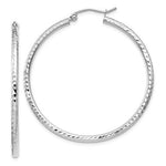 Charger l&#39;image dans la galerie, 14K White Gold Diamond Cut Round Hoop Textured Earrings 40mm x 2mm
