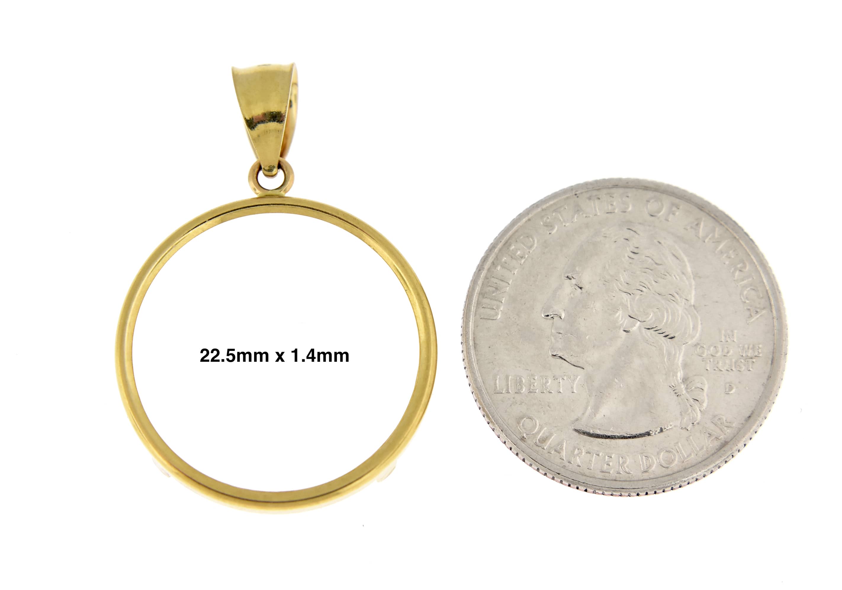 14K Yellow Gold Holds 22.5mm x 1.4mm Coins or Mexican 10 Peso or Mexican 1/4 oz ounce Coin Holder Tab Back Frame Pendant