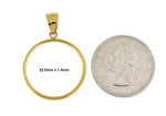 Kép betöltése a galériamegjelenítőbe: 14K Yellow Gold Holds 22.5mm x 1.4mm Coins or Mexican 10 Peso or Mexican 1/4 oz ounce Coin Holder Tab Back Frame Pendant
