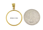 Afbeelding in Gallery-weergave laden, 14K Yellow Gold Holds 22.5mm x 1.4mm Coins or Mexican 10 Peso or Mexican 1/4 oz ounce Coin Holder Tab Back Frame Pendant
