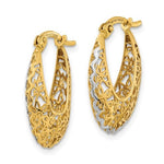Indlæs billede til gallerivisning 14K Yellow Gold and Rhodium Filigree Ornate Hoop Earrings
