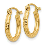 Indlæs billede til gallerivisning 14K Yellow Gold Diamond Cut Round Hoop Textured Earrings 13mm x 2mm
