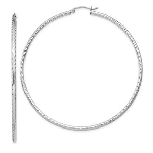 Sterling Silver Diamond Cut Classic Round Hoop Earrings 65mm x 2mm