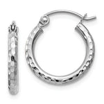 Cargar imagen en el visor de la galería, 14K White Gold Diamond Cut Round Hoop Textured Earrings 15mm x 2mm
